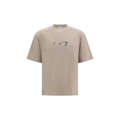 Activewear T-Shirt by Off-White for men in cotton beige, white & print features a sporty silhouette with short-sleeve and crew neckline, showcasing innovative for a sporty finish.