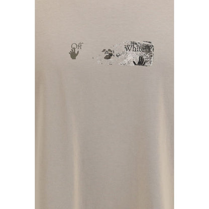 Activewear T-Shirt by Off-White for men in cotton beige, white & print features an athletic silhouette with sleeves and a crew neckline neckline, enhanced by high-performance .
