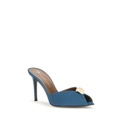 Stiletto Mules Sandals by Giuseppe Zanotti for women in bos taurus calf leather & rhinestone blue & gold features an effortlessly chic silhouette from the Women's Bos Taurus Calf Leather & Rhinestone Stiletto Mules Sandals collection, showcasing a effortlessly chic stiletto and elegant pointed toe style.