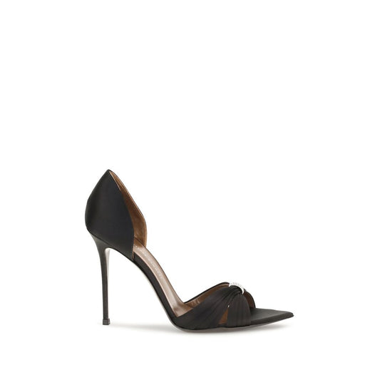 Stiletto Mules Sandals by Giuseppe Zanotti for women in leather silk satin & crystal black, silver & signature presents a sculptural silhouette, showcasing the Women's Leather Silk Satin & Crystal Stiletto Mules Sandals design with a sculptural stiletto and pointed toe style for a premium look.