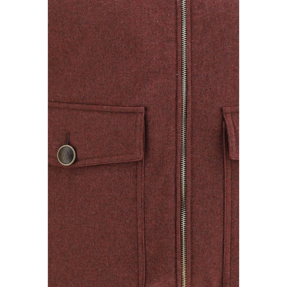 Vest by Brunello Cucinelli for men in wool goose-down & fur bordeaux features a chic silhouette, expertly detailed with a refined and premium pockets & insulated for a truly chic look.