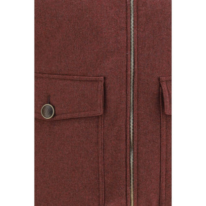Vest by Brunello Cucinelli for men in wool goose-down & fur bordeaux features a chic silhouette, expertly detailed with a refined and premium pockets & insulated for a truly chic look.