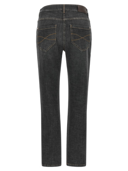 Jeans by Brunello Cucinelli for women in stretch denim cotton dark-gray & signature features an refined tailoring silhouette, showcasing a premium slim with a and long cut for a refined tailoring look.