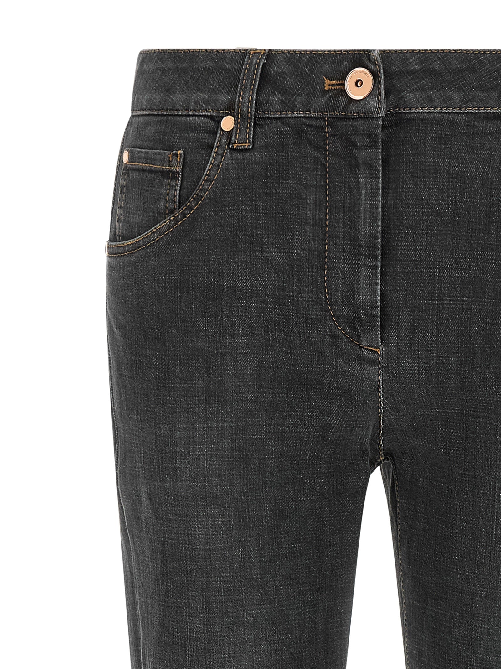 Jeans by Brunello Cucinelli for women in stretch denim cotton dark-gray & signature presents a refined pantology silhouette, artfully defined by a refined pantology slim, long, and a sophisticated .