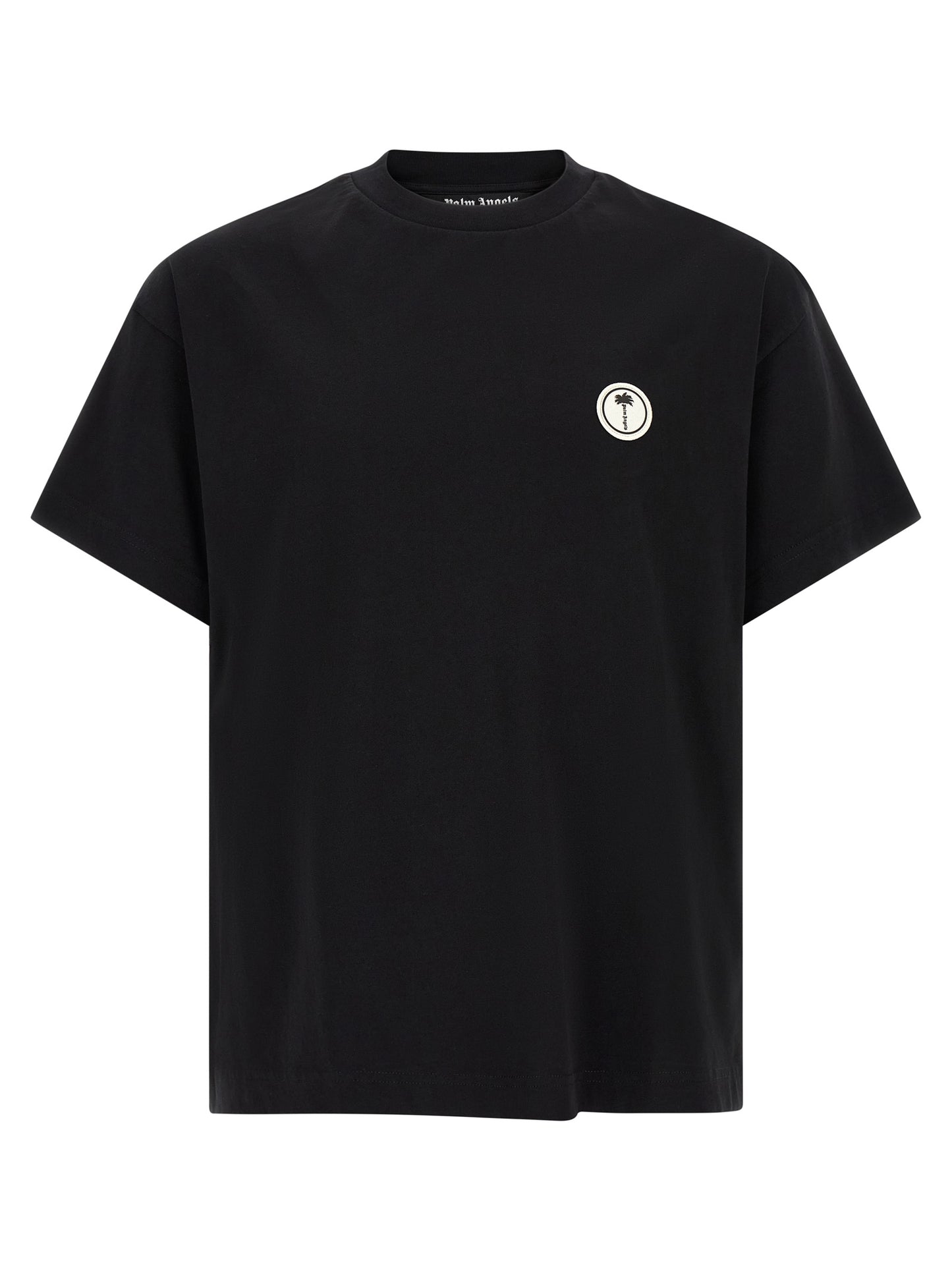 T-Shirt by Palm Angels for men in cotton black & multicolor showcases a fashionable silhouette, elegantly detailed with a fashionable and for a sophisticated, high-fashion look.