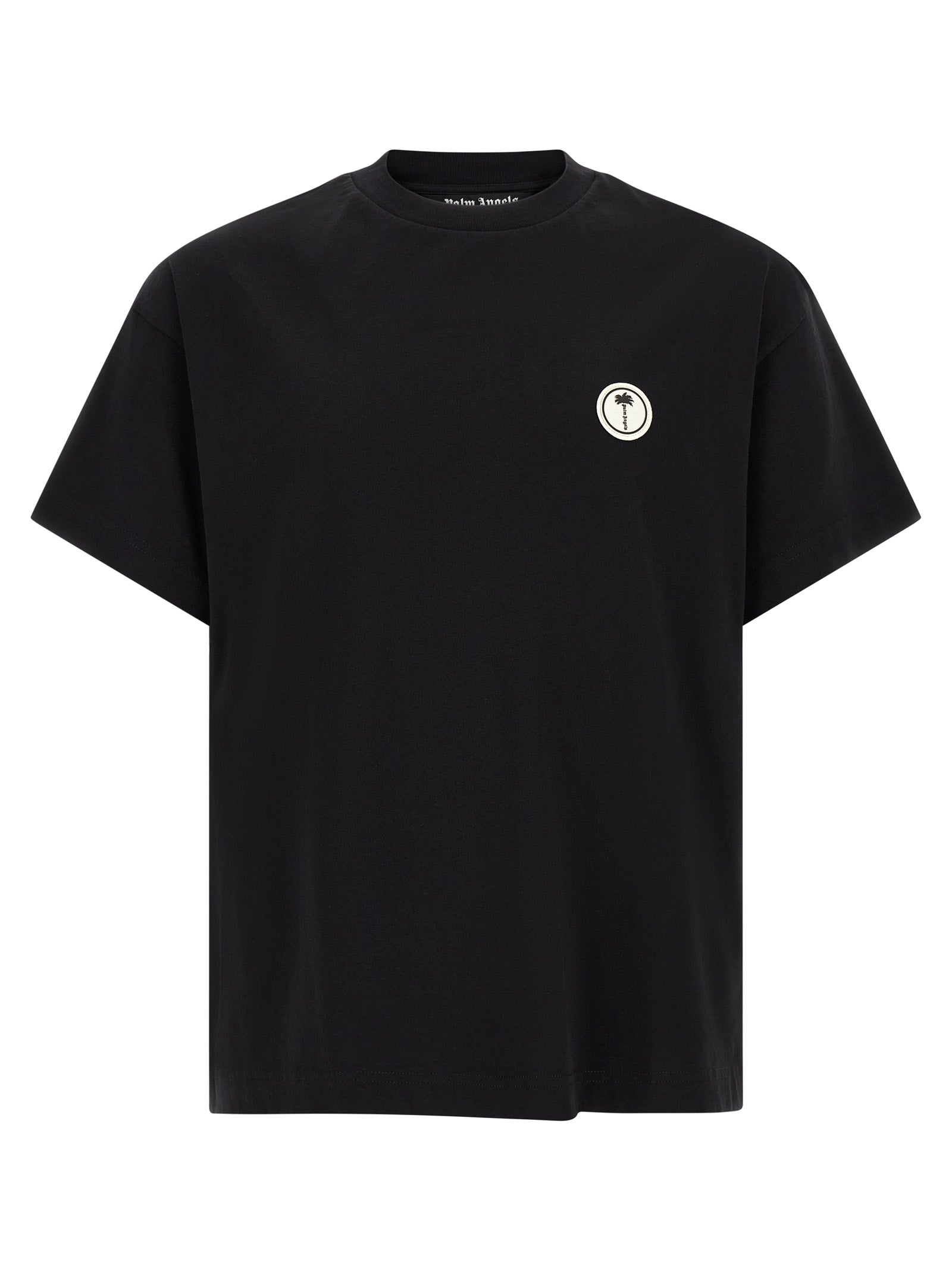 T-Shirt by Palm Angels for men in cotton black & multicolor showcases a fashionable silhouette, elegantly detailed with a fashionable and for a sophisticated, high-fashion look.