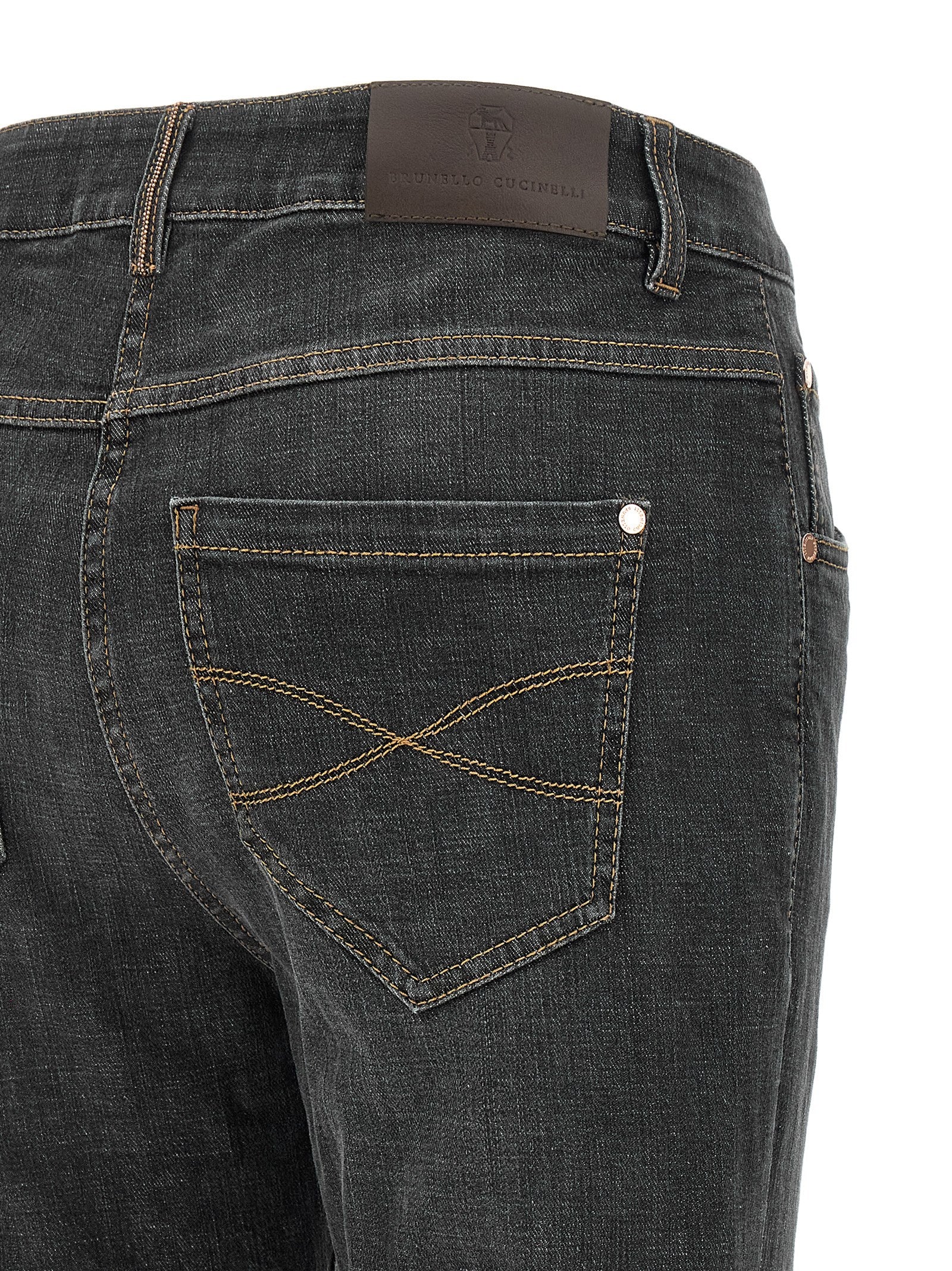 Jeans by Brunello Cucinelli for women in stretch denim cotton dark-gray & signature features an refined tailoring silhouette, showcasing a premium slim with a and long cut for a refined tailoring look.
