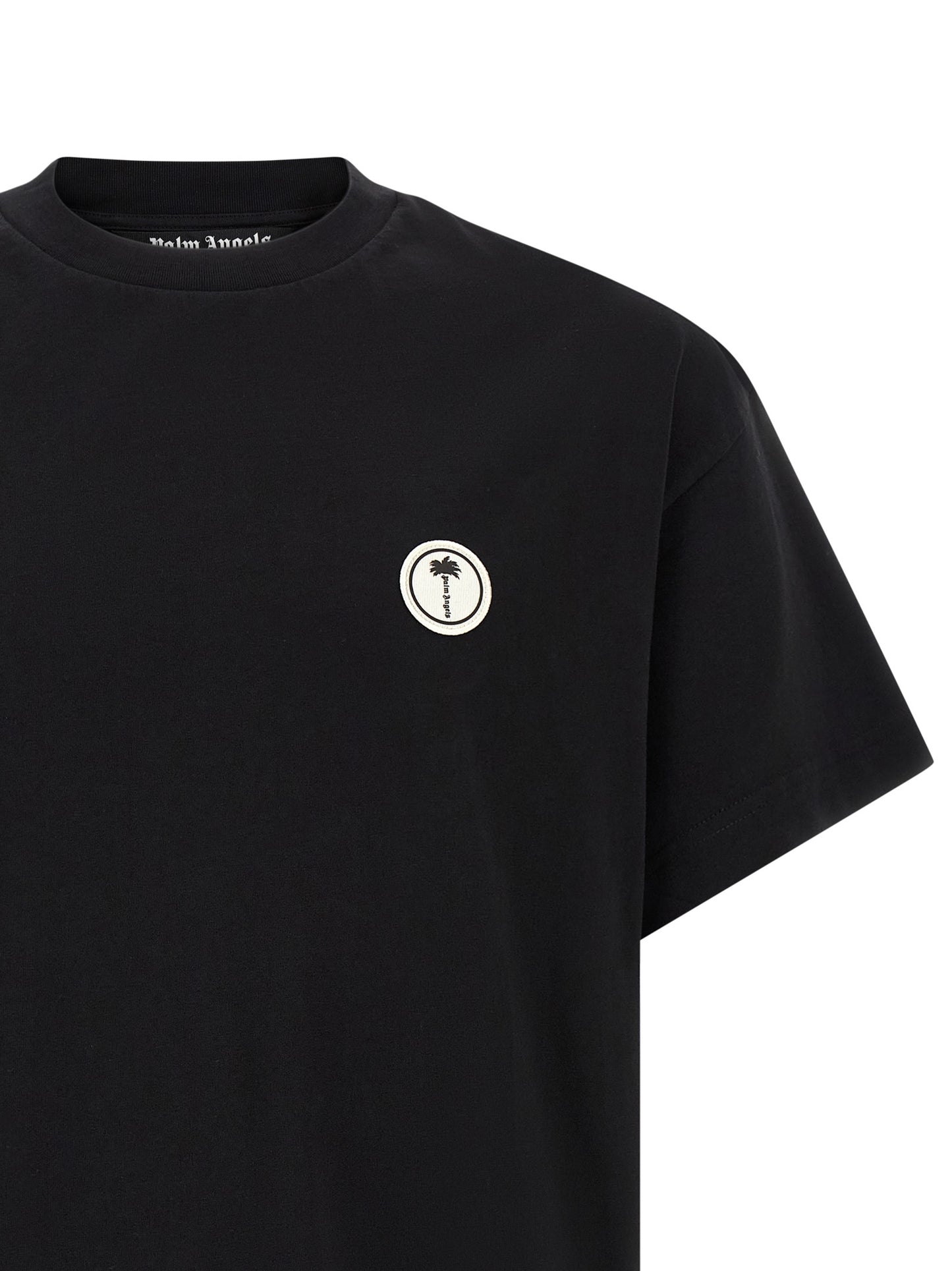 T-Shirt by Palm Angels for men in cotton black & multicolor showcases a dramatic silhouette, elegantly detailed with a dramatic and for a truly dramatic finish.
