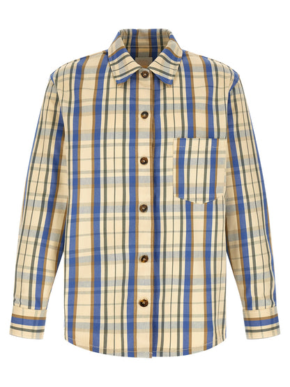 Overshirt by A.P.C. for men in cotton bicolour, beige, blue, brown, yellow & patterned features an architectural silhouette with a refined and elegant for a architectural look.