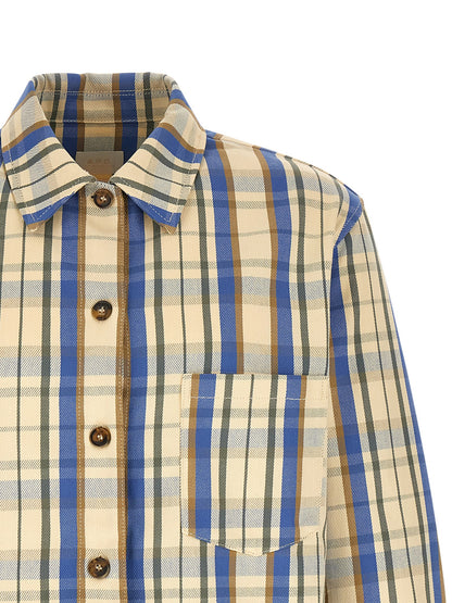 Overshirt by A.P.C. for men in cotton bicolour, beige, blue, brown, yellow & patterned showcases a sublime silhouette, artfully detailed with a sublime and for a sophisticated, sublime finish.