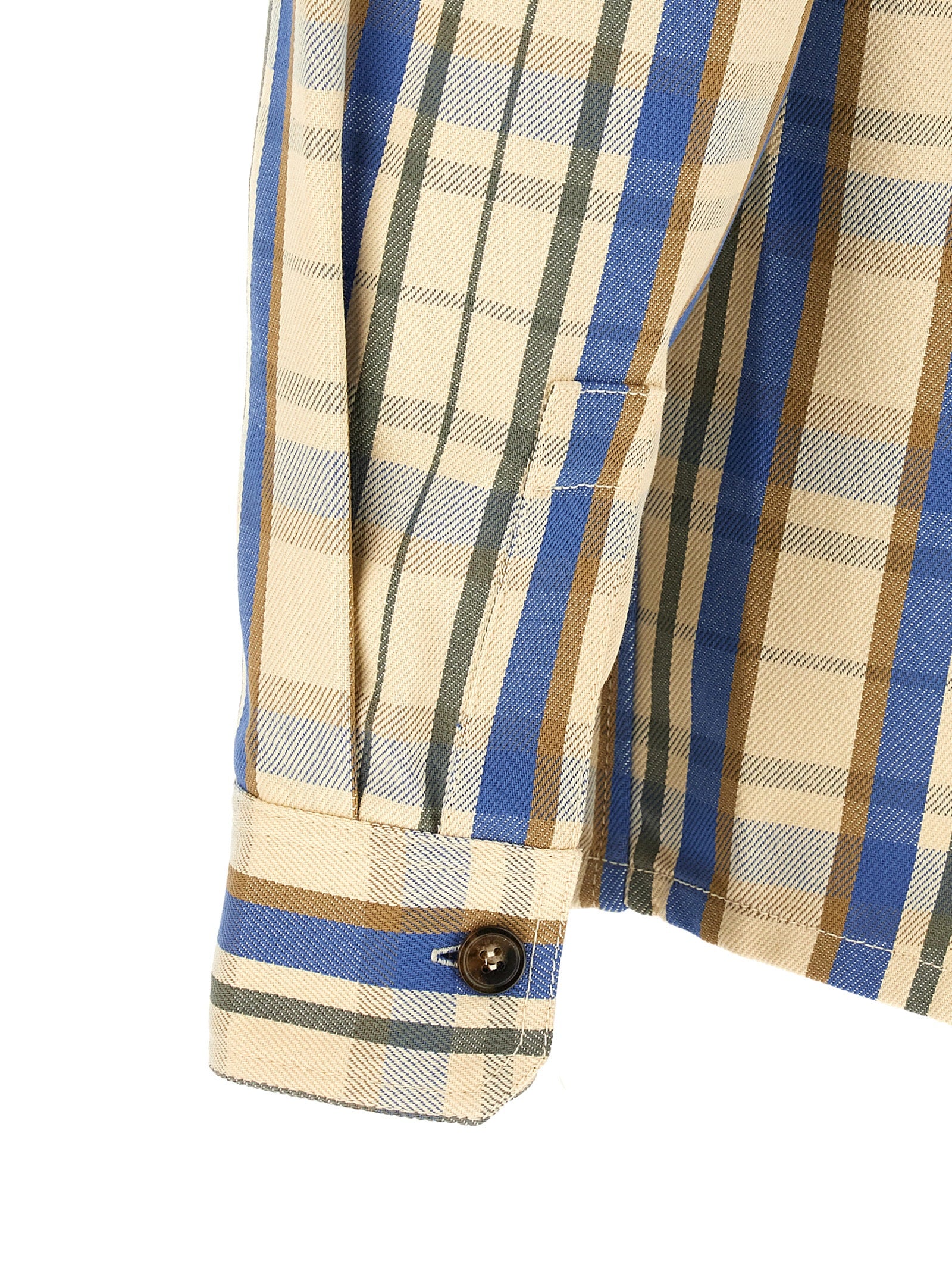 Overshirt by A.P.C. for men in cotton bicolour, beige, blue, brown, yellow & patterned showcases a sharp silhouette, elegantly detailed with a sharp and sharp .