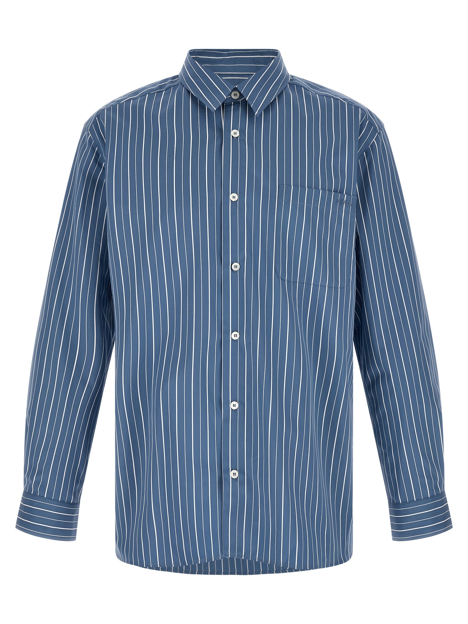 Shirt by A.P.C. for men in cotton blue, white, signature & striped features an polished silhouette, showcasing a sophisticated and detail for a truly polished finish.