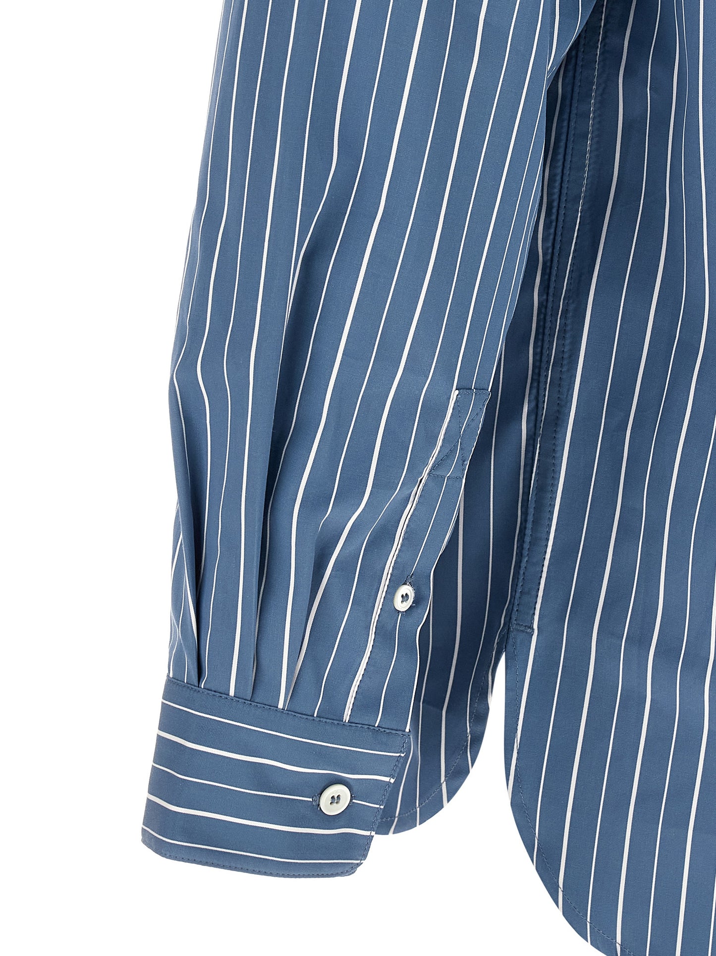 Shirt by A.P.C. for men in cotton blue, white, signature & striped showcases a sleek silhouette, elegantly detailed with a sleek and for a sleek finish.