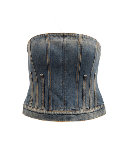 Alexander McQueen Blue Cotton Denim Top