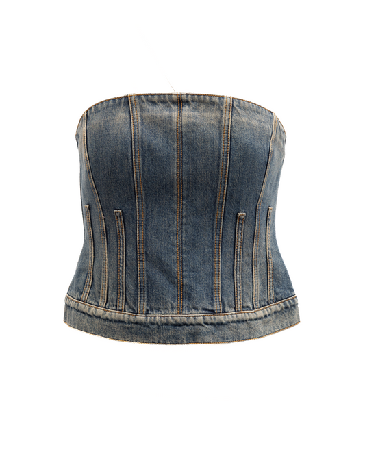 Alexander McQueen Blue Cotton Denim Top