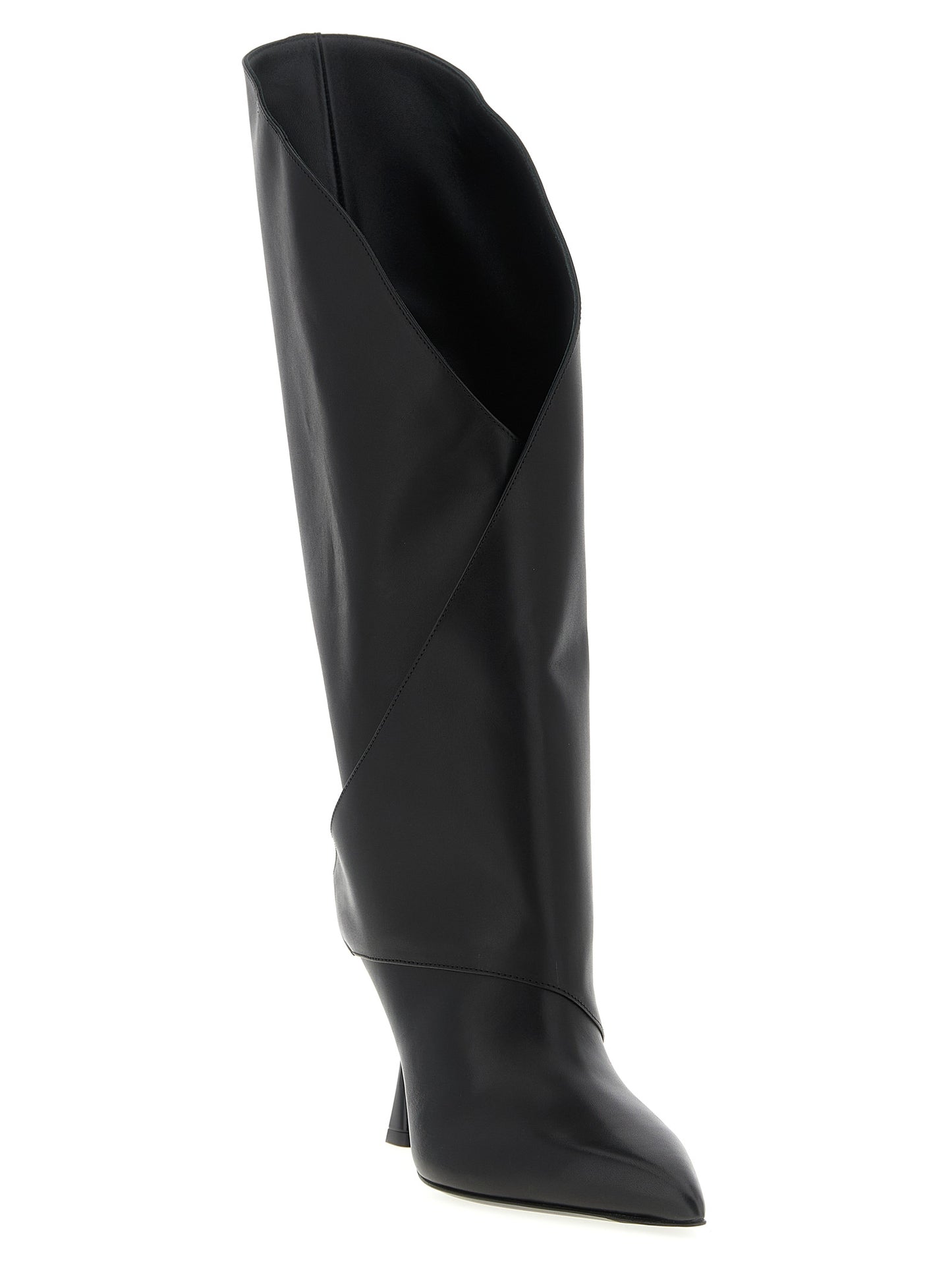 Over-The-Knee Boots by Balmain for women in calfskin leather black features an avant-garde Women's Calfskin Leather Over-The-Knee Boots silhouette, defined by a sophisticated and a avant-garde pointed toe style.