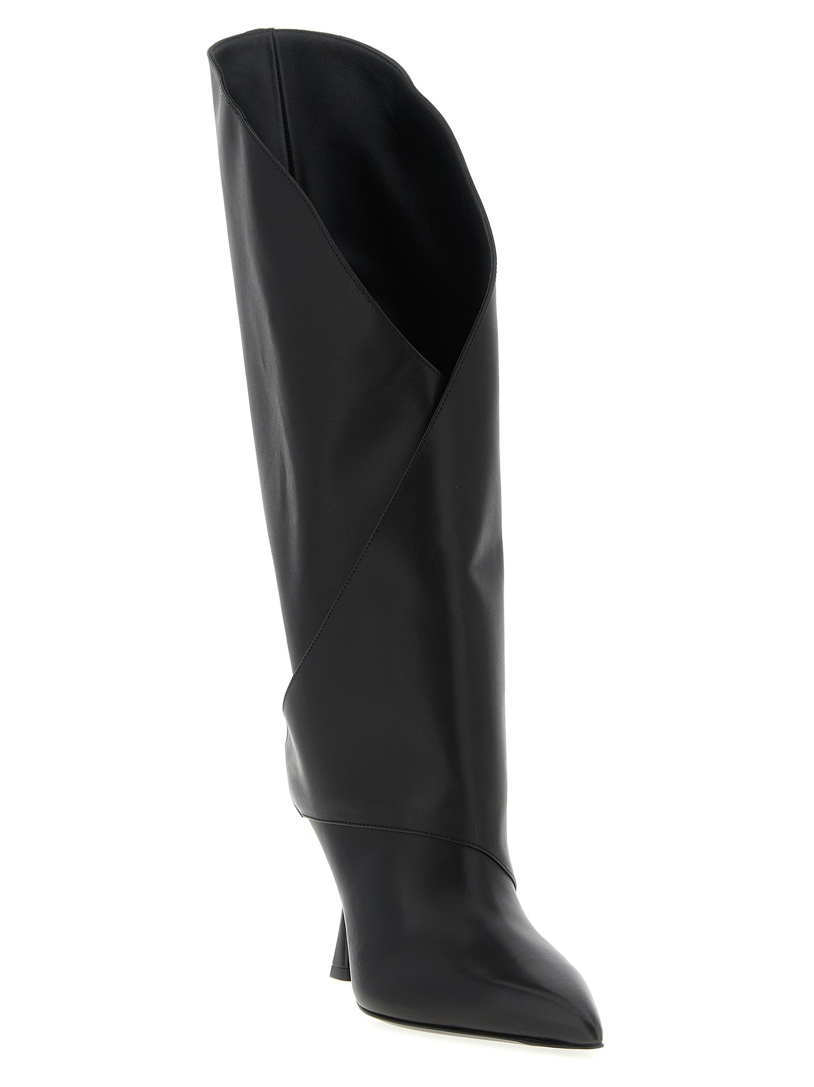 Over-The-Knee Boots by Balmain for women in calfskin leather black features an avant-garde Women's Calfskin Leather Over-The-Knee Boots silhouette, defined by a sophisticated and a avant-garde pointed toe style.