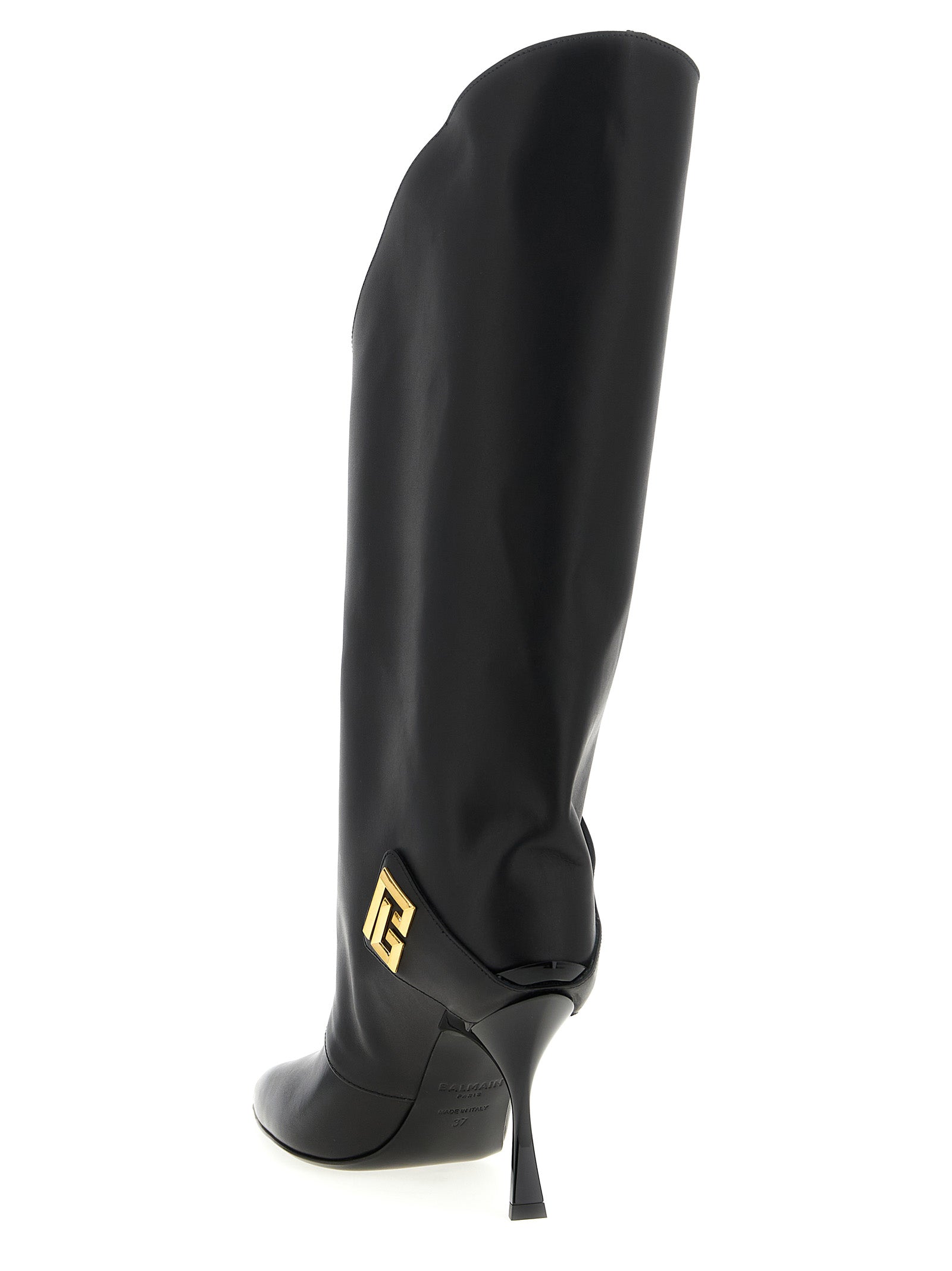 Over-The-Knee Boots by Balmain for women in calfskin leather black features an dynamic silhouette, showcasing the dynamic Women's Calfskin Leather Over-The-Knee Boots design with its distinctive and elegant pointed toe style.