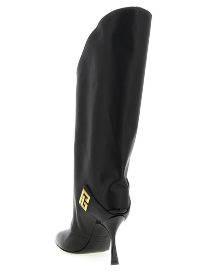 Over-The-Knee Boots by Balmain for women in calfskin leather black features an dynamic silhouette, showcasing the dynamic Women's Calfskin Leather Over-The-Knee Boots design with its distinctive and elegant pointed toe style.