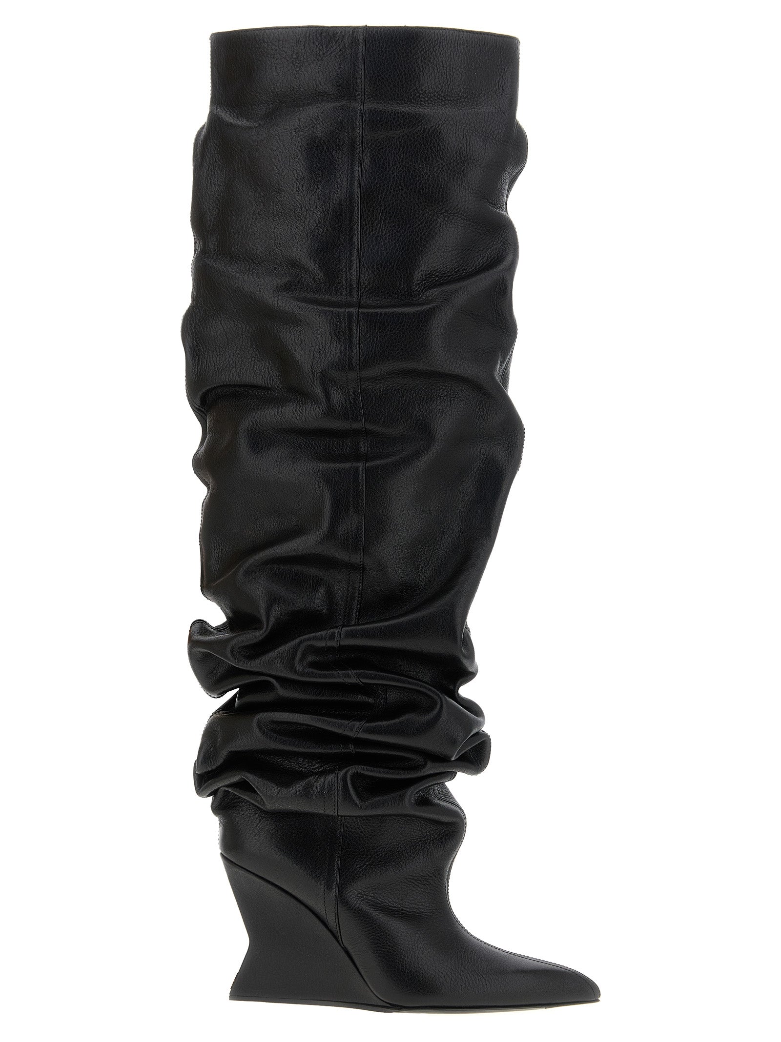 Wedge Over-The-Knee Boots by Balmain for women in calfskin leather black & signature showcases a ergonomic silhouette from the Women's Calfskin Leather Wedge Over-The-Knee Boots collection, featuring a ergonomic wedge and a ergonomic pointed toe style.