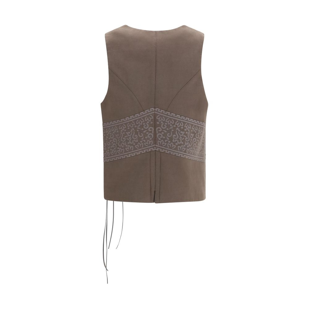 Vest by Giorgio Armani for women in virgin wool polyamide & viscose brown, patterned & jacquard features an on trend silhouette, showcasing a sophisticated v-neck split asymmetric neckline and premium for a truly on trend finish.