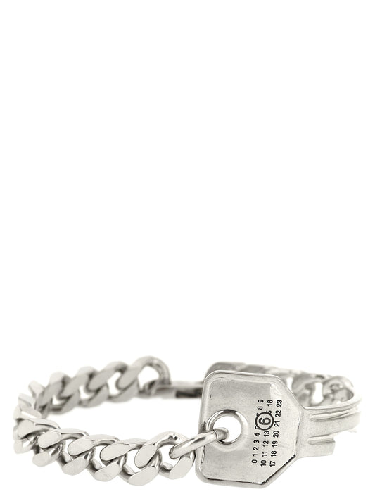 MM6 Maison Margiela Women's Chain Charm Silver Brass Mesh Bracelet - Silver