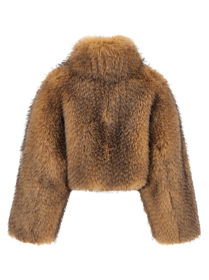 Overcoat by ROTATE BIRGER CHRISTENSEN for women in viscose polyester faux fur beige & brown features an voluminous silhouette, showcasing distinct and a voluminous for a truly voluminous aesthetic.