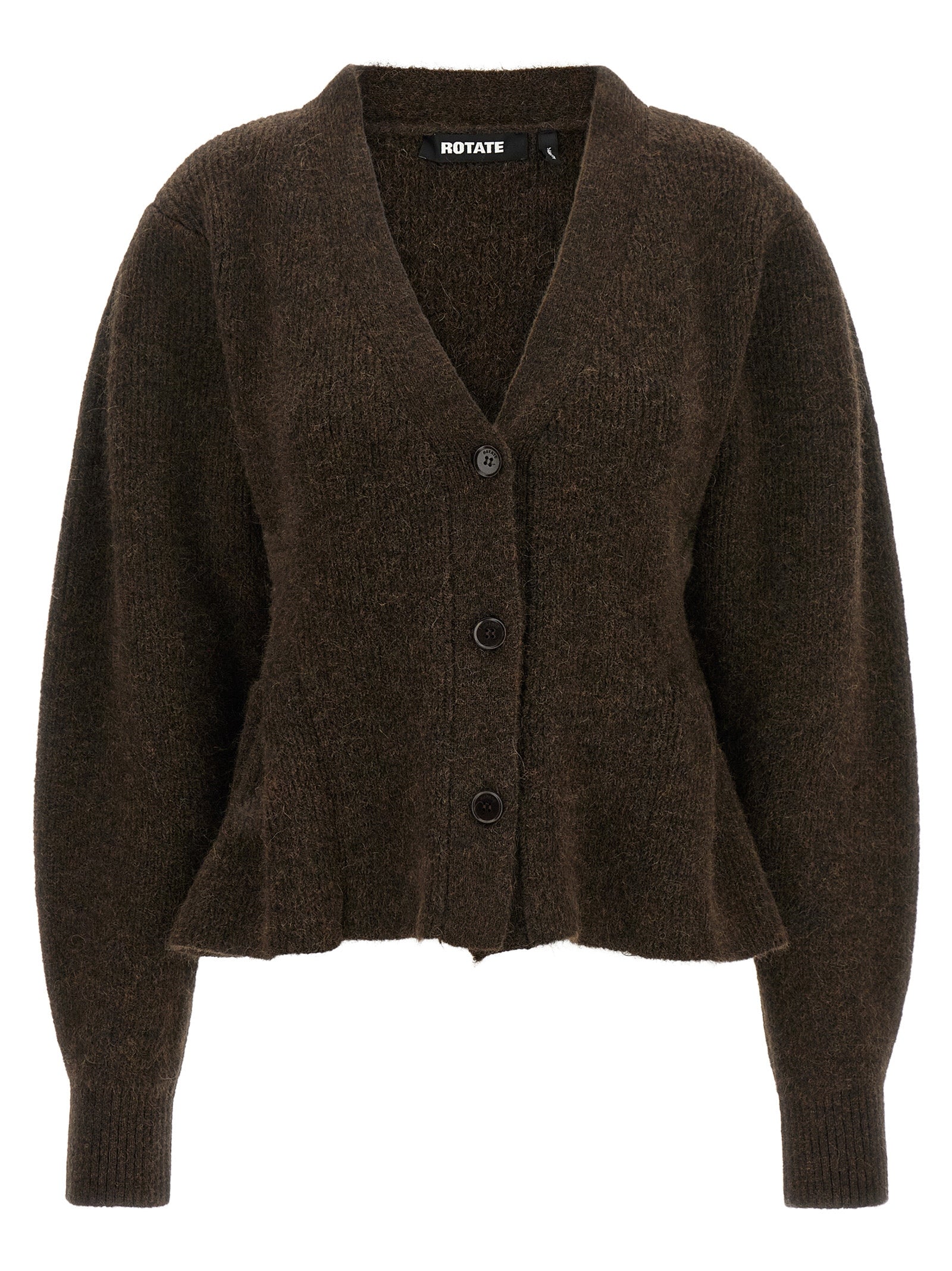 Cardigan by ROTATE BIRGER CHRISTENSEN for women in polyamide & alpaca wool brown presents a textural silhouette, artfully finished with a textural v-neck neckline and for a sophisticated, textural look.
