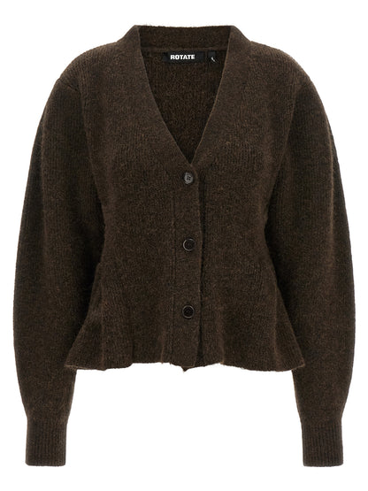 Cardigan by ROTATE BIRGER CHRISTENSEN for women in polyamide & alpaca wool brown presents a textural silhouette, artfully finished with a textural v-neck neckline and for a sophisticated, textural look.