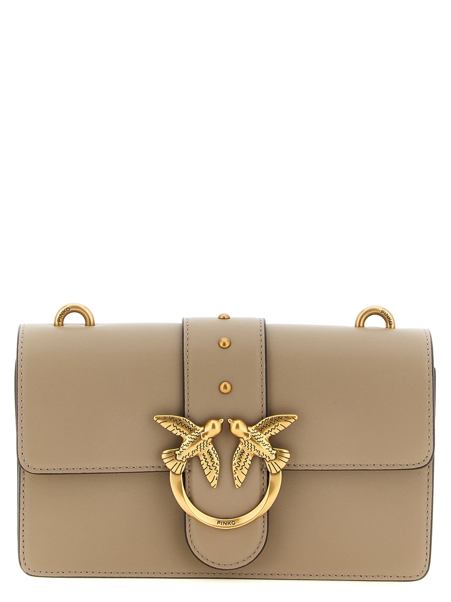 2-in-1 Shoulder & Crossbody Handbag by PINKO for women in bos taurus calfskin leather gray & gold showcases a versatile sophistication silhouette, featuring a secure buckle, versatile sophistication , and versatile crossbody-strap, shoulder-strap & adjustable-strap for a versatile sophistication finish.