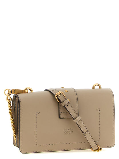 2-in-1 Shoulder & Crossbody Handbag by PINKO for women in bos taurus calfskin leather gray & gold features a transformative elegance silhouette, showcasing a secure buckle, organized , and versatile crossbody-strap, shoulder-strap & adjustable-strap for a transformative elegance look.