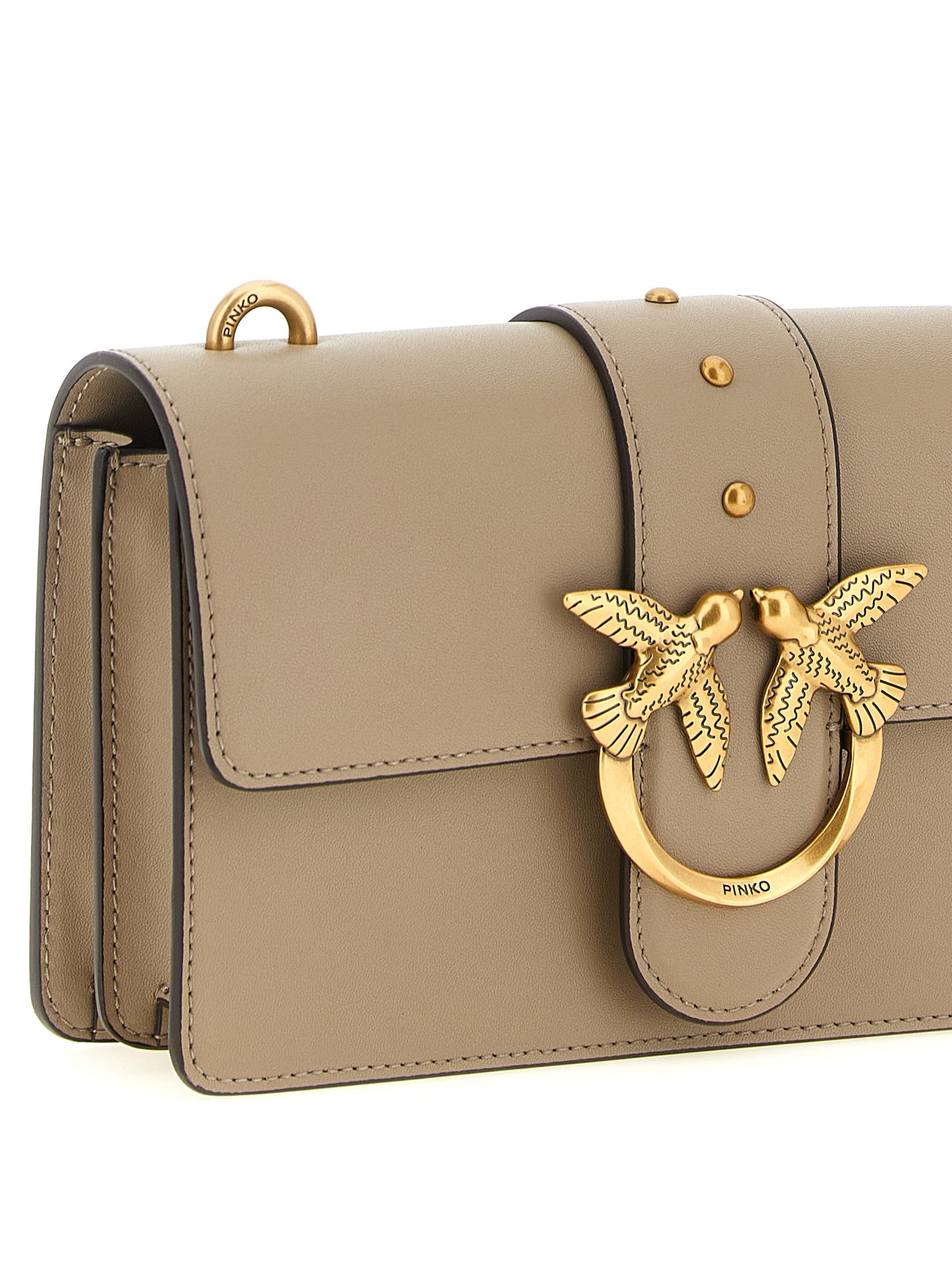 2-in-1 Shoulder & Crossbody Handbag by PINKO for women in bos taurus calfskin leather gray & gold features an versatile silhouette, showcasing a secure buckle and versatile with versatile crossbody-strap, shoulder-strap & adjustable-strap for a versatile finish.