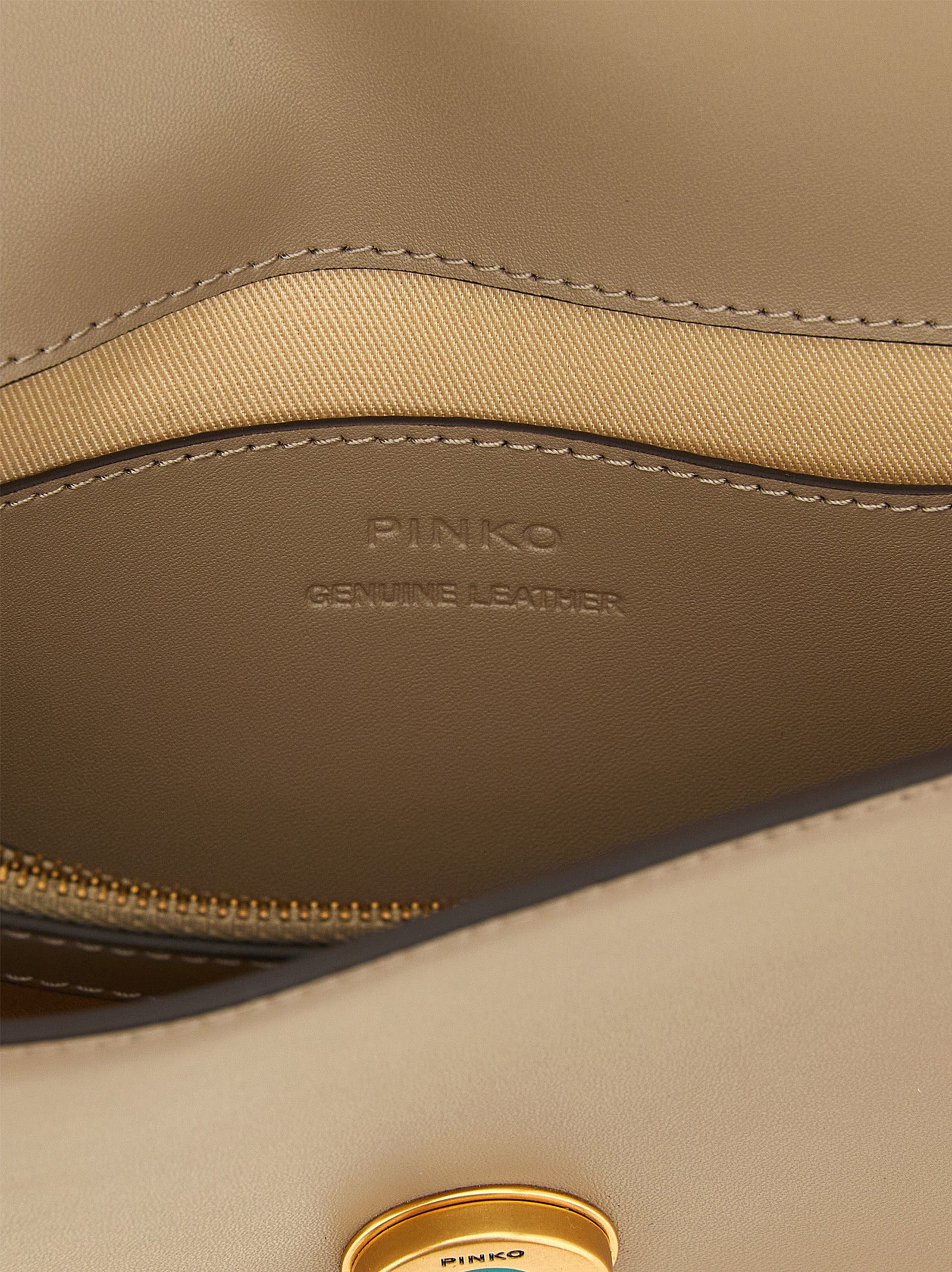 2-in-1 Shoulder & Crossbody Handbag by PINKO for women in bos taurus calfskin leather gray & gold features a multifaceted silhouette, showcasing a secure buckle and multifaceted with versatile crossbody-strap, shoulder-strap & adjustable-strap for multifaceted style.