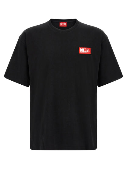 Activewear T-Shirt by Diesel for men in cotton black, red & jacquard features a versatile silhouette, showcasing a versatile crew neckline and detailed with high-performance for a premium look.