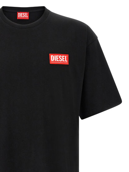 Activewear T-Shirt by Diesel for men in cotton black, red & jacquard features a sporty silhouette with and , showcasing innovative for a sporty finish.