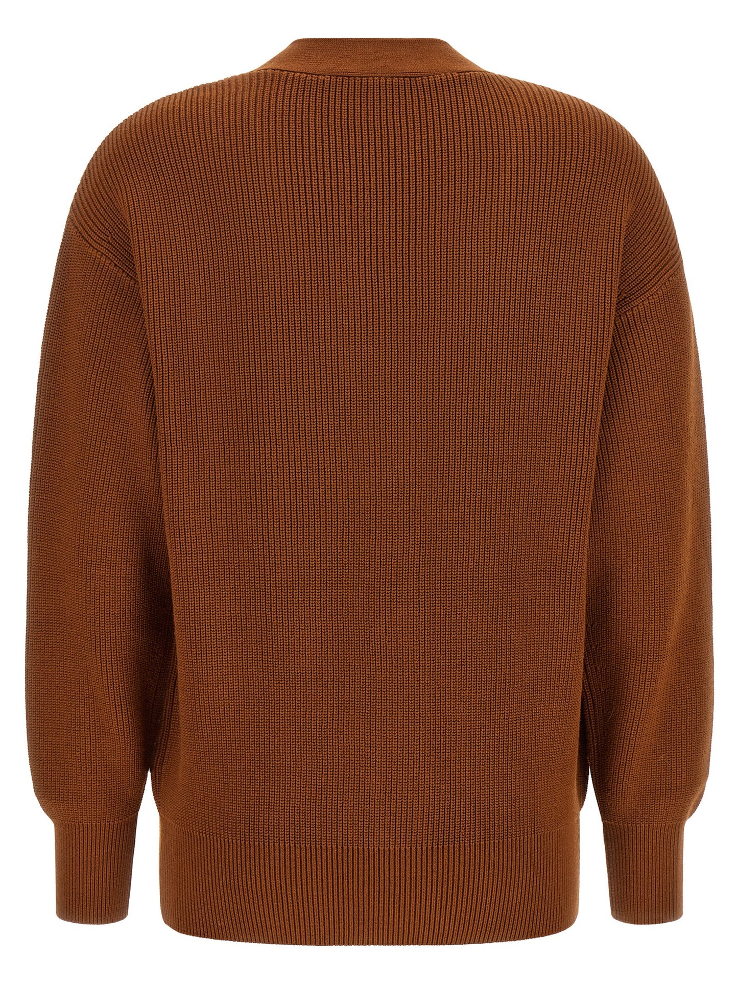 Cardigan by Elisabetta Franchi for women in polyester & viscose brown & gold showcases a luxurious silhouette, meticulously detailed with a sophisticated v-neck neckline and for a refined finish.