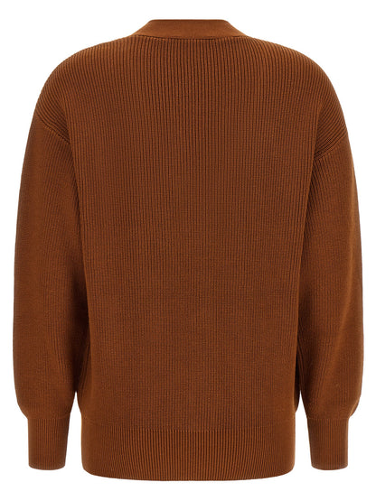 Cardigan by Elisabetta Franchi for women in polyester & viscose brown & gold showcases a luxurious silhouette, meticulously detailed with a sophisticated v-neck neckline and for a refined finish.