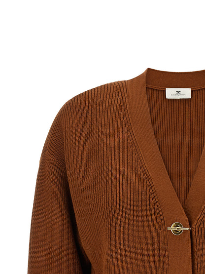 Cardigan by Elisabetta Franchi for women in polyester & viscose brown & gold features a nuanced silhouette with a refined v-neck neckline and nuanced detailing for a sophisticated look.