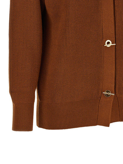 Cardigan by Elisabetta Franchi for women in polyester & viscose brown & gold features an crisp silhouette, showcasing a sophisticated and detail for a truly crisp finish.