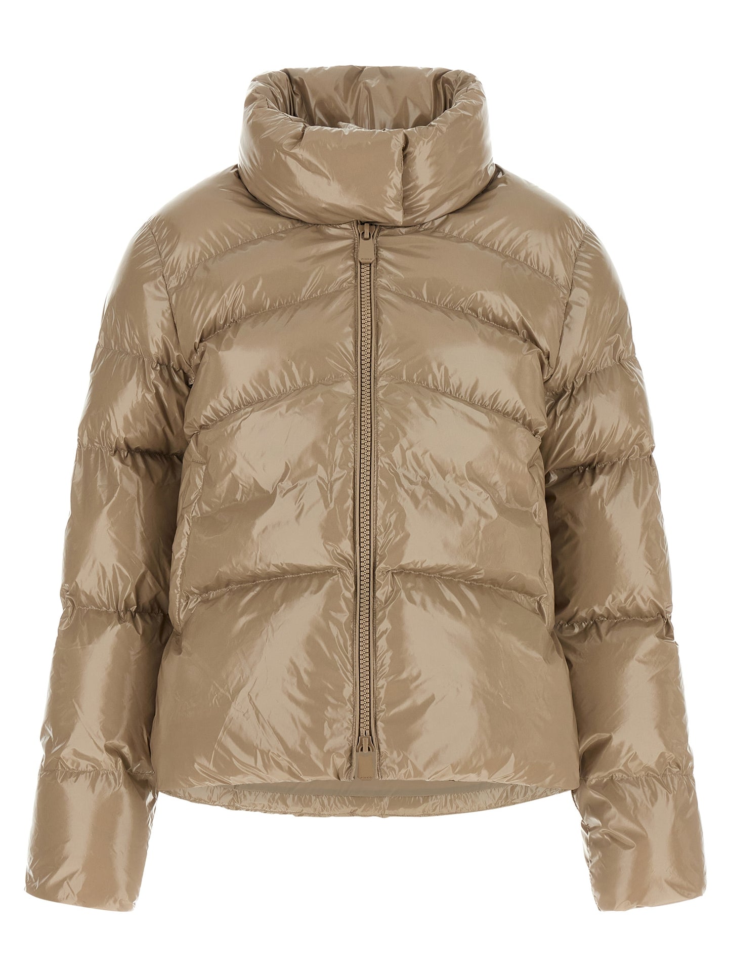 Puffer Jacket by PINKO for women in polyamide beige & signature features an contemporary silhouette, showcasing a sophisticated high-neck neckline and contemporary insulated for a truly refined look.