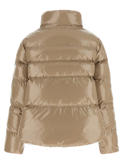 This Puffer Jacket by PINKO for women in polyamide beige & signature exhibits a edgy silhouette, meticulously detailed with functional insulated and a edgy high-neck neckline for a edgy finish.