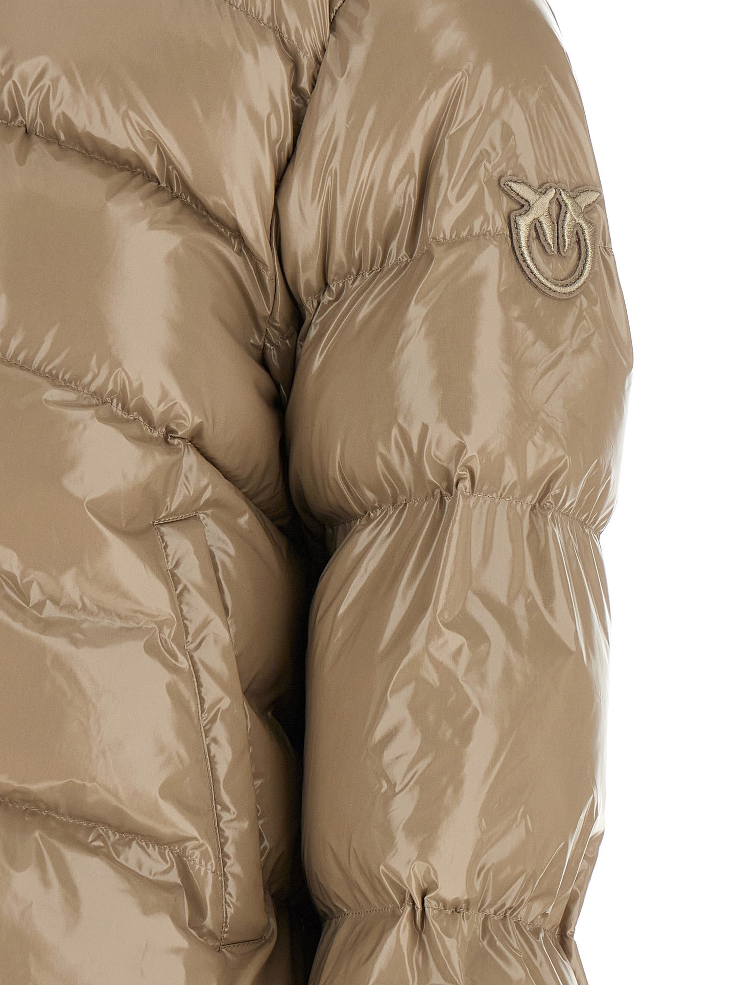 Puffer Jacket by PINKO for women in polyamide beige & signature features a city-ready silhouette, detailed with insulated and a city-ready .