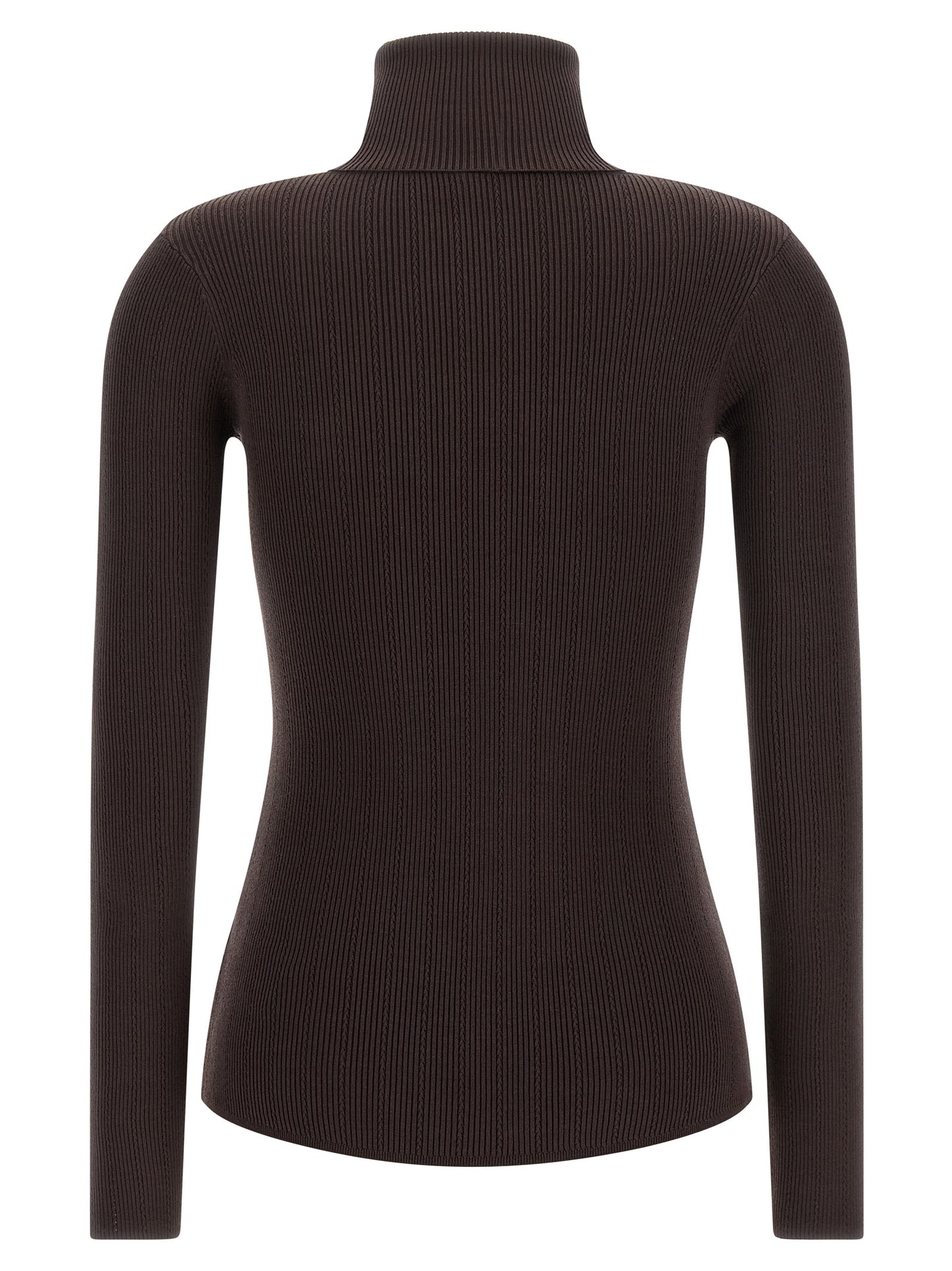 Cardigan by Elisabetta Franchi for women in stretch polyamide cotton & silk brown & gold showcases a luxurious silhouette, meticulously detailed with a sophisticated high-neck neckline and for a refined finish.