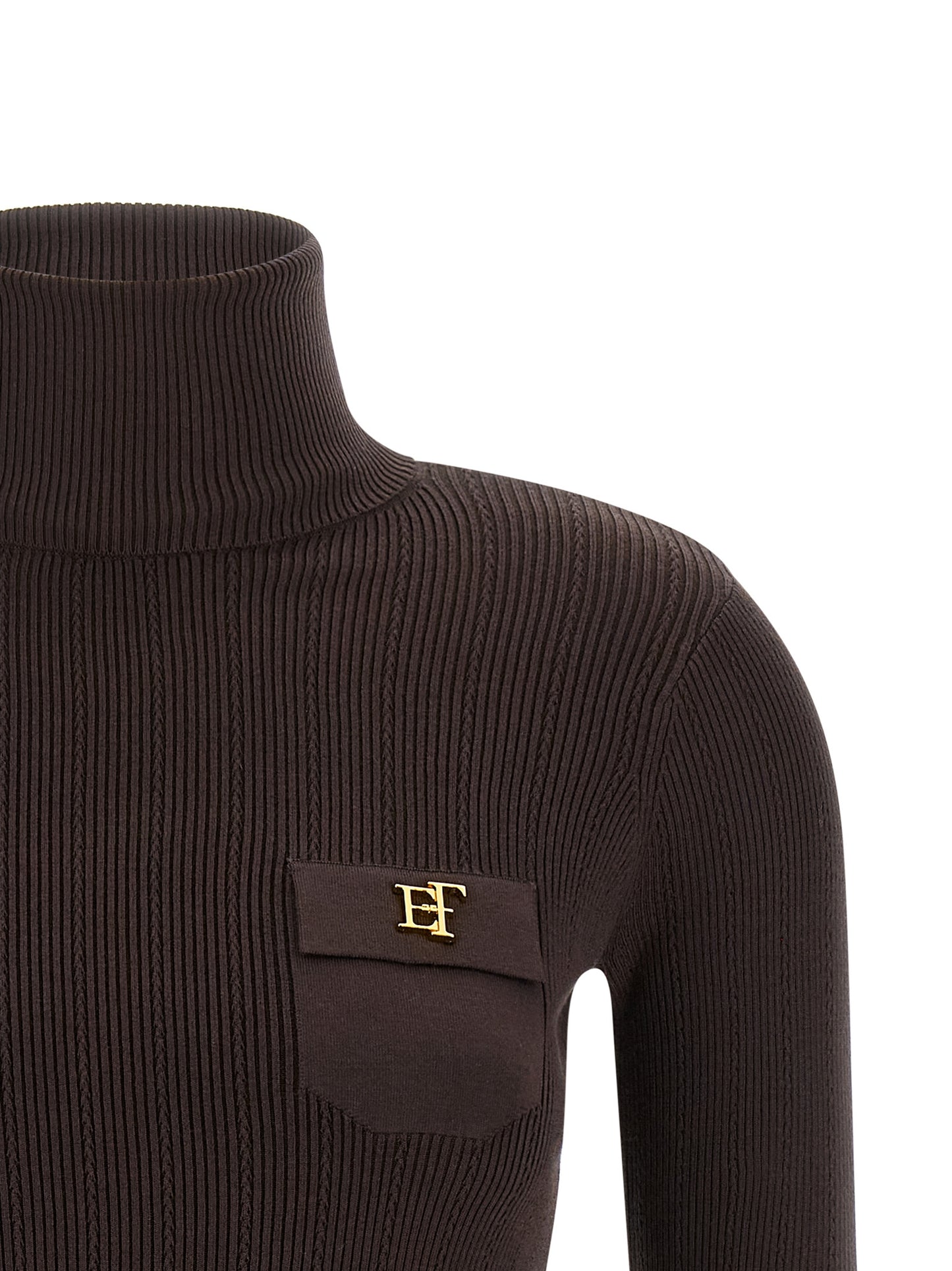 Cardigan by Elisabetta Franchi for women in stretch polyamide cotton & silk brown & gold features an crisp silhouette, showcasing a sophisticated high-neck neckline and detail for a truly crisp finish.