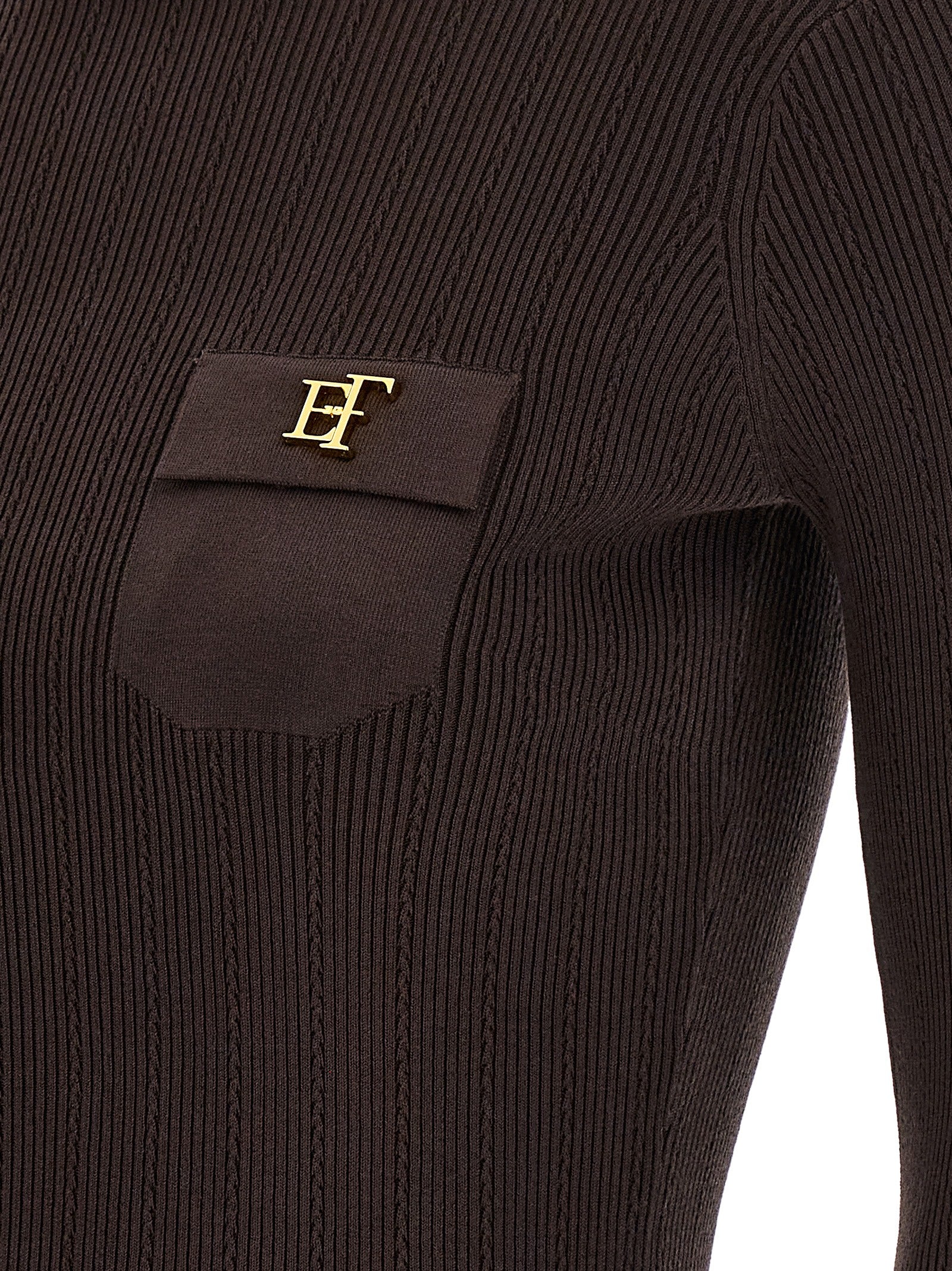 Cardigan by Elisabetta Franchi for women in stretch polyamide cotton & silk brown & gold presents a textural silhouette, artfully finished with a textural and for a sophisticated, textural look.