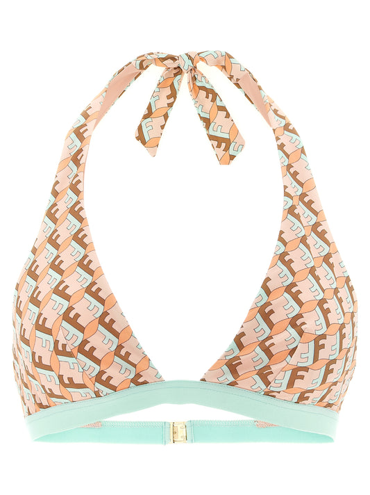 Swimwear Top from Fendi for women in stretch polyamide brown, gold, light-blue, multicolor, pink, patterned & signature features an sleek design from the Waves Women's Stretch Polyamide Swimwear Top collection, highlighting a resort-ready fit for a sleek look.