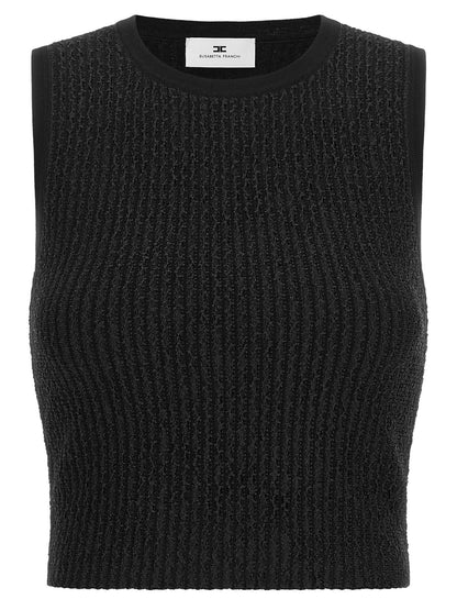 T-Shirt by Elisabetta Franchi for women in polyamide polyester viscose black & signature showcases a fashionable silhouette, elegantly detailed with a fashionable sleeveless and round neckline for a sophisticated, high-fashion look.