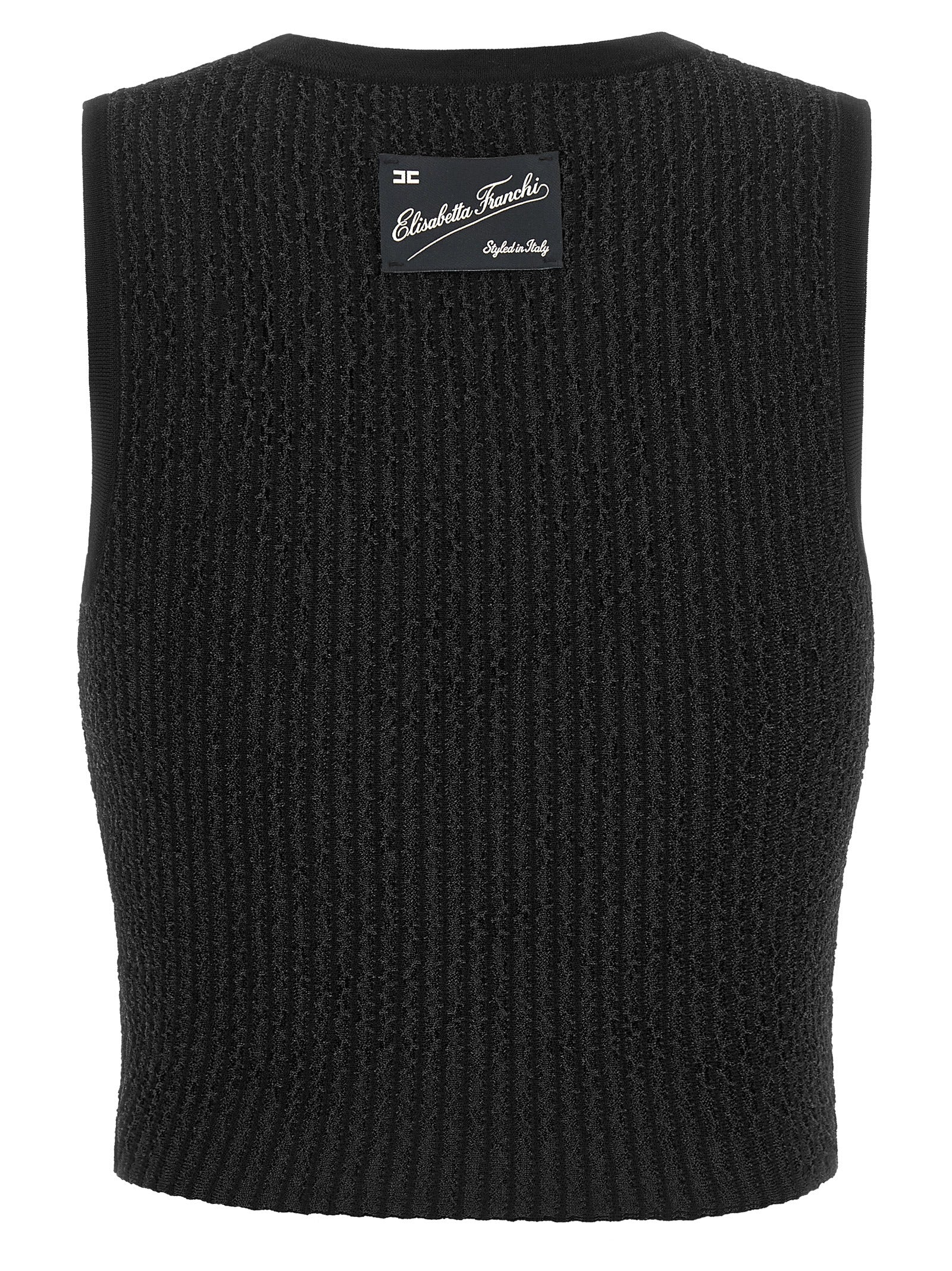 T-Shirt by Elisabetta Franchi for women in polyamide polyester viscose black & signature features an on trend silhouette, perfectly showcasing a on trend and round neckline for an elevated aesthetic.
