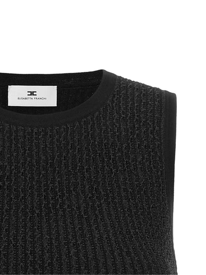 T-Shirt by Elisabetta Franchi for women in polyamide polyester viscose black & signature features an edgy silhouette, meticulously detailed with a sophisticated and round neckline for a truly edgy finish.