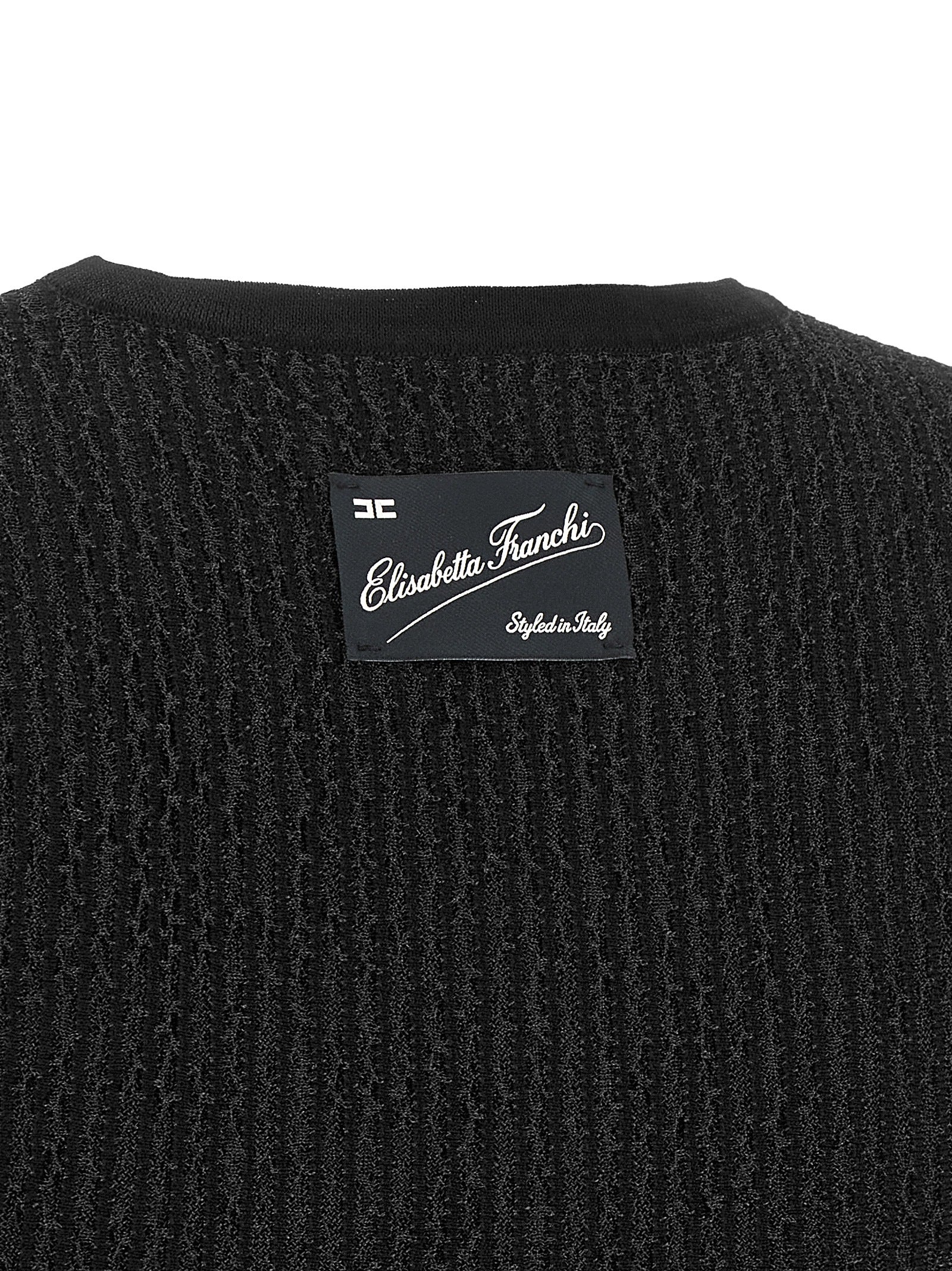 T-Shirt by Elisabetta Franchi for women in polyamide polyester viscose black & signature showcases a dramatic silhouette, elegantly detailed with a dramatic and for a truly dramatic finish.